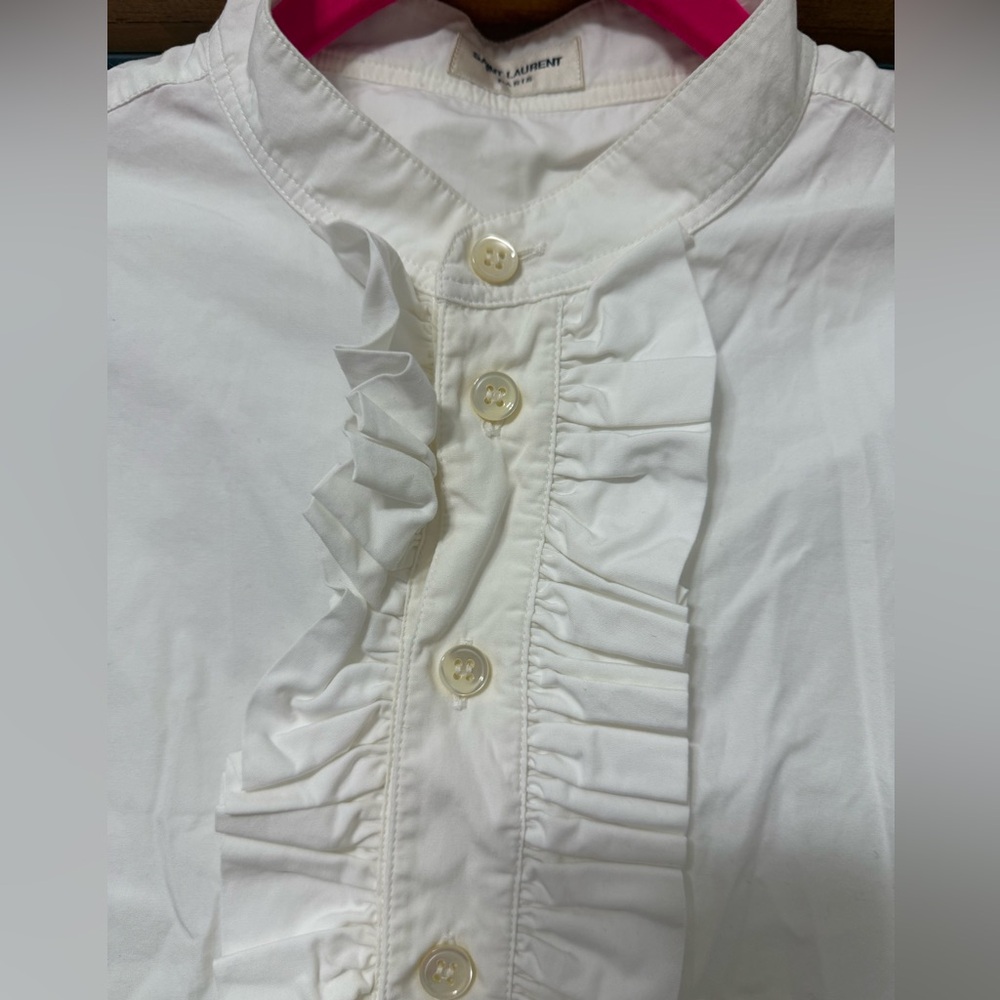 Saint Laurent White Ruffle-Front Button-Up Shirt